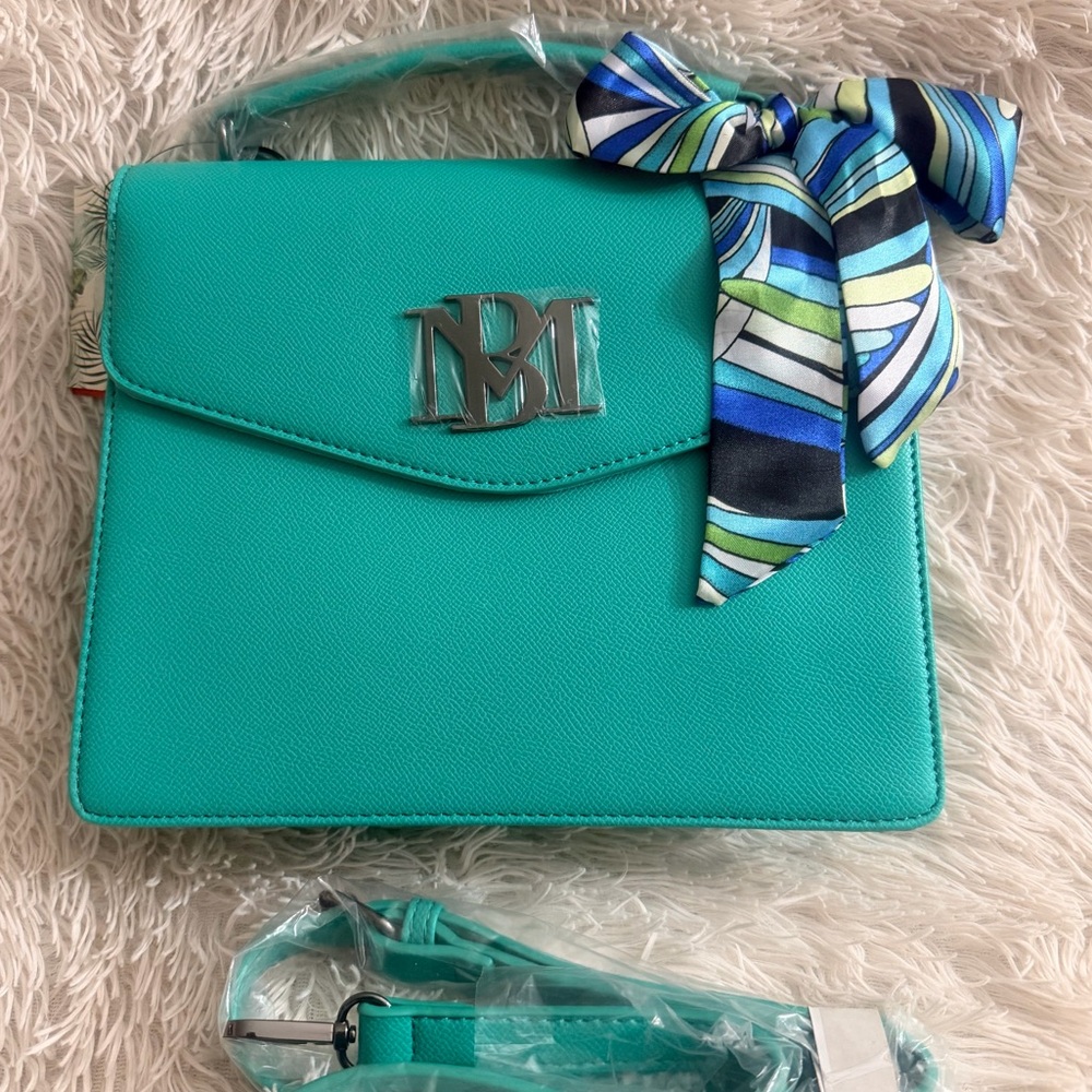 Badgley Mischka Teal Green Crossbody Messenger Vegan Leather Bag - NWT
